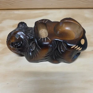 Bear Figurine Hand Carved Trinket Dish Dual Compartments 9x5x3.5 - Picture 1 of 9