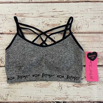 Sujetador deportivo Betsey Johnson para mujer gris/negro con tiras talla grande ropa deportiva Foto 1 de 4