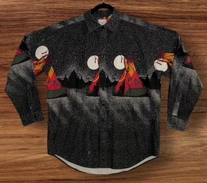 Camisa Western Plains Trading Co Botón Hombres Grande L Gris India Azteca Luna AOP - Imagen 1 de 4