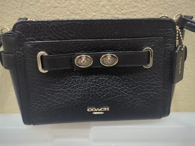 Coach Pebbled Leather Turnlock Crossbody Bag Black Gold Hardware Small... - Image 1 of 4