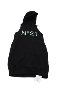 No. 21 Childrens Girls Sleeveless Pullover Hoodie Black Mint Green Cotton Size 1 - Picture 1 of 5
