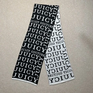 Juicy Couture Scarf Logo Black White Knit Scarf Acrylic 64” Long - Picture 1 of 6