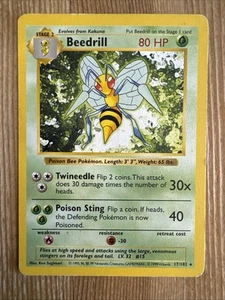 Beedrill 17/102 Base Set Shadowless Pokemon Card WOTC Vintage Rare - HP - Picture 1 of 2