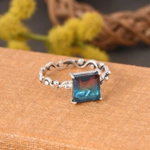 Alexandrite Wave Band Square Engagement 925 Sterling Silver Ring Jewelry For Her - Picture 1 of 10
