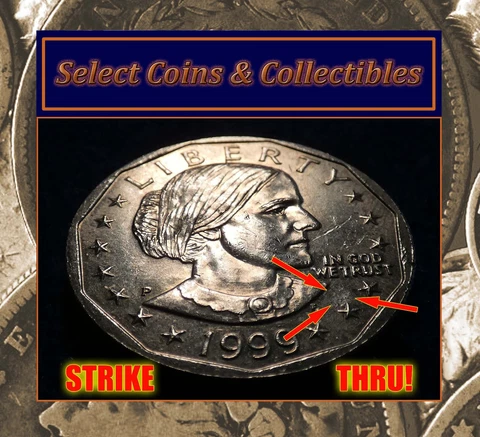 Mint Error 1999-P Susan B Anthony Dollar Coin with Strike Thru Error BU! #2134 Cover