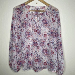Top GAP Mujer L Blanco Floral Femenino Delicado Manga Larga Semi Transparente Metálico - Imagen 1 de 8