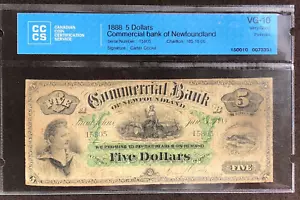 COMMERCIAL BANK OF NEWFOUNDLAND CANADA 1888 $5 FIVE DOLLARS #15805 CCCS VG-10 - Picture 1 of 6