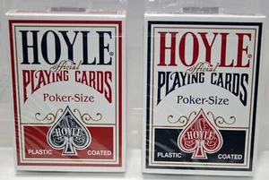 Carte da gioco HOYLE SHELL BACK rivestite in plastica 2x1 finitura rossa 1 finitura blu - Foto 1 di 4