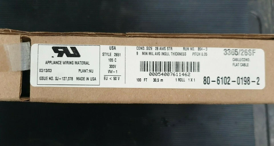3M 80-6102-0198-2 IDC Flat Cable .050 26C ROUND 100' 灰色 28AWG STRANDED — 第 1/1 张图片