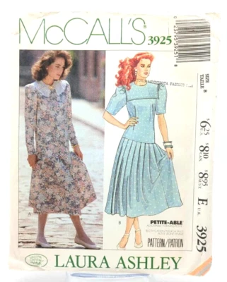 Vintage 1988 Laura Ashley Dress Sewing Pattern McCall's 3925 Drop Waist Size 8p - Image 1 of 4