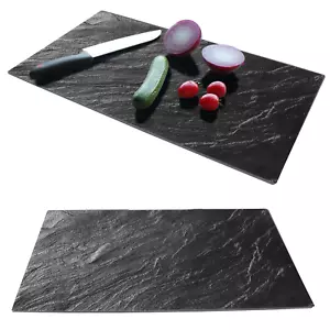 Set 2 Glass Chopping Cutting Board Marble Slate Stove Oven Cover Black Worktop - Picture 1 of 6