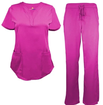 Women Ultrasoft Stretch Drop Neck 4 Pocket Scrub Set Medical Nursing Scrub Set - Image 1 of 4