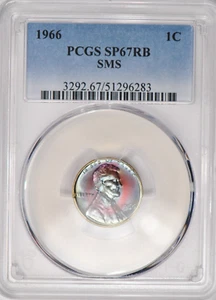 1966 SMS TONED Lincoln Memorial Cent PCGS SP67RB MS 67 RB Toning Coin 1C - Picture 1 of 4