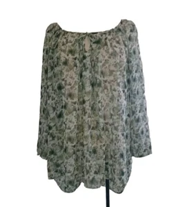 Maurice's Mossy Olive, Crochet Lace Back Semi Sheer, 3/4 Balloon Slv Blouse XXL - Picture 1 of 5
