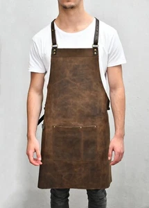 Leather Crossback Apron Handmade Adjustable Vegetable-Tanned Leather Cross Back  - Picture 1 of 13