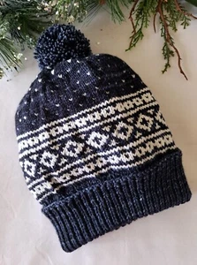 Handknit Fisherman Stye Hat with Nordic Pattern, Unisex Adult Medium, 100% Wool - Picture 1 of 4