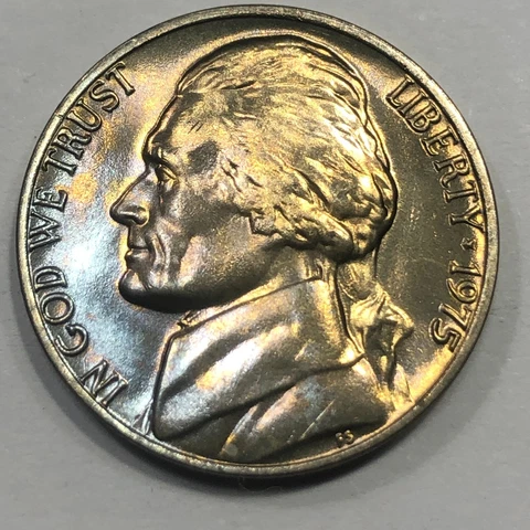 1975 P - Jefferson 5 cent - Uncirculated with Gorgeous Toning Cover