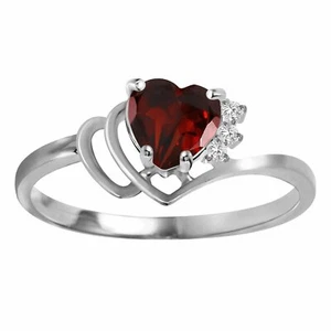 Womens 14k White Gold Natural Garnet Diamond Heart Shape Gemstone Ring 0.97 tcw - Picture 1 of 4