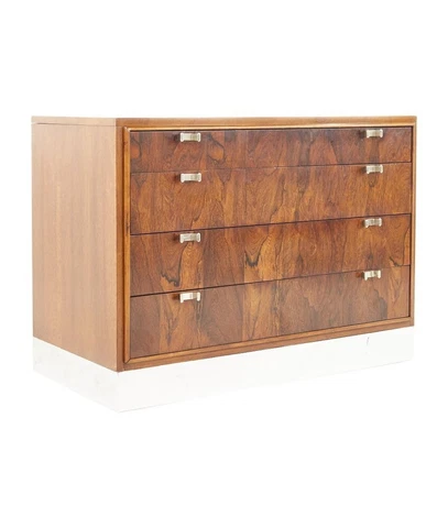 Bernhardt Flair Style Mid Century Rosewood Walnut and Chrome 4 Drawer Dresser Cover