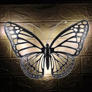 Solar Hintergrundbeleuchtung Garten Wandbild Schmetterling Silhouette schwarz Metall Outdoor 40cm - Bild 1 von 4