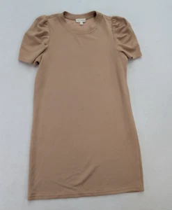 Cythia Rowley Women's Dress Size Small Beige Short Puff Sleeve Stretch Knit - Picture 1 of 14
