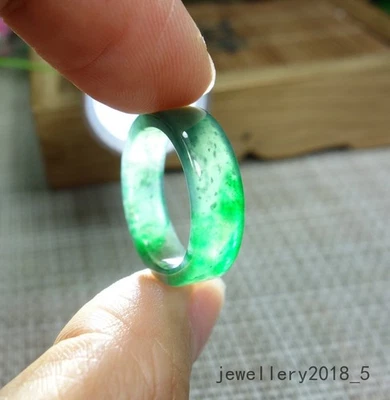 Сертифицированный ледяной зеленый Бирма 100% натуральный жадеит нефрит кольцо 戒指 指环 США.6.5 # - Изображение 1 из 4