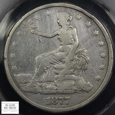 1877 Trade Silver Dollar $1 ANACS F 12 Details - Tooled & Cleaned - Image 1 of 4
