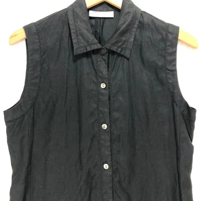 Топ VALERIE STEVENS черный 100% лен без рукавов на пуговицах с воротником спереди размер 6 - Изображение 1 из 4