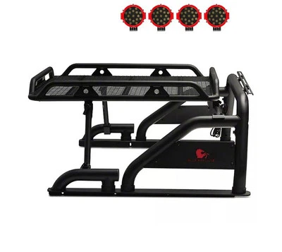 Black Horse WARRIOR Roll Bar Bed Rack Black w/7"LED Fit 07-23 GMC Sierra 3500 HD Foto 1 de 4