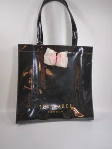 TED BAKER London Large Icon Tote Bag Black Rose PINK Gold Bow NWT - Picture 1 of 6
