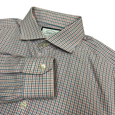 Charles Tyrwhitt Shirt Mens 15.5 35 Extra Slim Fit Red White Blue Plaid Button - Image 1 of 4