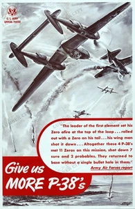 WWII U.S. Army Air Forces P-38 Lightning 1944 Production Poster Print Art - Picture 1 of 6