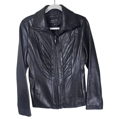 Chaqueta Jones New York Mujer Negra Cuero Genuino S Cremallera Completa Moto Baddie Clásica Foto 1 de 4