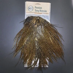 Metz Olive Grizzly Rooster Saddle Hackle Long Thin Dry Fly Tying Crafts Feathers - Picture 1 of 6
