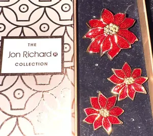 Vintage Jon Richard Poinsettia Brooch/Pendant & Earrings Set Original Box - Picture 1 of 4