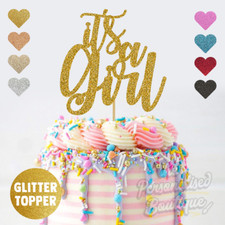 It's A Girl, Baby Shower Announcement Party, Girls Party Glitter Cake Topper