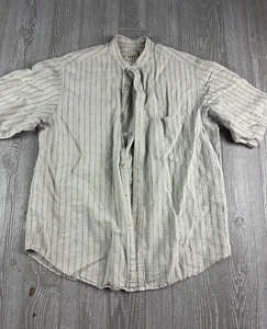 Trader Bay Mens Button Down Stripes Shirt Short Sleeve Size L collarless - Picture 1 of 8