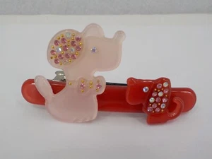 KLY BARRETTE SMALL RED PINK HAIR CLIP SEQUINED LITTLEDOG BOWTIED MOUSE HANDMADE - Picture 1 of 6
