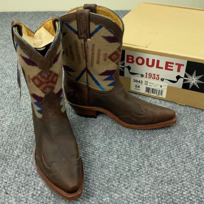 Boulet Paul Brodie Boots Womens Size 8 Brown Pendelton Wool Rockabilly Cowgirl - Image 1 of 4