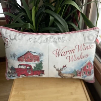 CYNTHIA ROWLEY Navidad Cálida Invierno Deseos Almohada Granja Camión Postal Foto 1 de 4