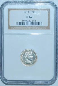 1913 NGC PR62 Proof Strike Barber Dime Looks Cameo Or Very Close - Picture 1 of 2