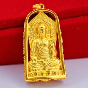 Buddha 23K 24K THAI BAHT YELLOW GOLD Charm Necklace Pendant New - Picture 1 of 12