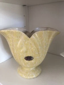 Vintage Retro PAISLEY ART POTTERY VASE - Australian Yellow With Cream Textured - Picture 1 of 5
