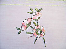 VINTAGE AUTHENTIC FLORAL GOLD TONE THREAD EMBROIDERY WHITE PINK COASTER DOILY
