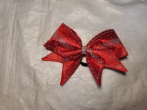 Red Cheerleading Bow Xtra Rhinestones Sparkle All Star Cheer Bow Large Stiff - Picture 1 of 3