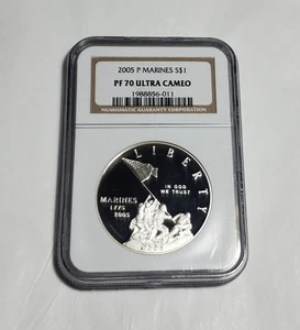 2005 P Marine Corps Silver Proof Dollar NGC PF70 Ultra Cameo - Picture 1 of 14