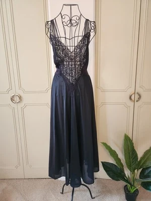 Vestido vintage para mujer Peignore Olga, negro satinado y gasa talla mediana Foto 1 de 4