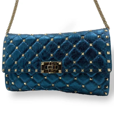 VALENTINO GARAVANI Rockstud Spike small Shoulder Bag Leather Blue Rare from Jp - Image 1 of 4
