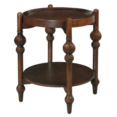 23" Round End Table Small Solid Wood Side Table Center Table With Open Shelf - Image 1 of 4