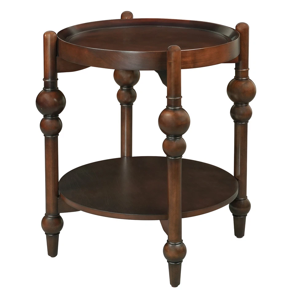 23" Round End Table Small Solid Wood Side Table Center Table With Open Shelf - Image 1 of 4